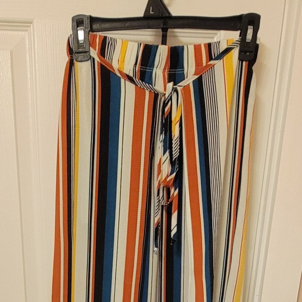 LEYVAS Wrap Party  Pants Wide Leg Stripes Colorful
